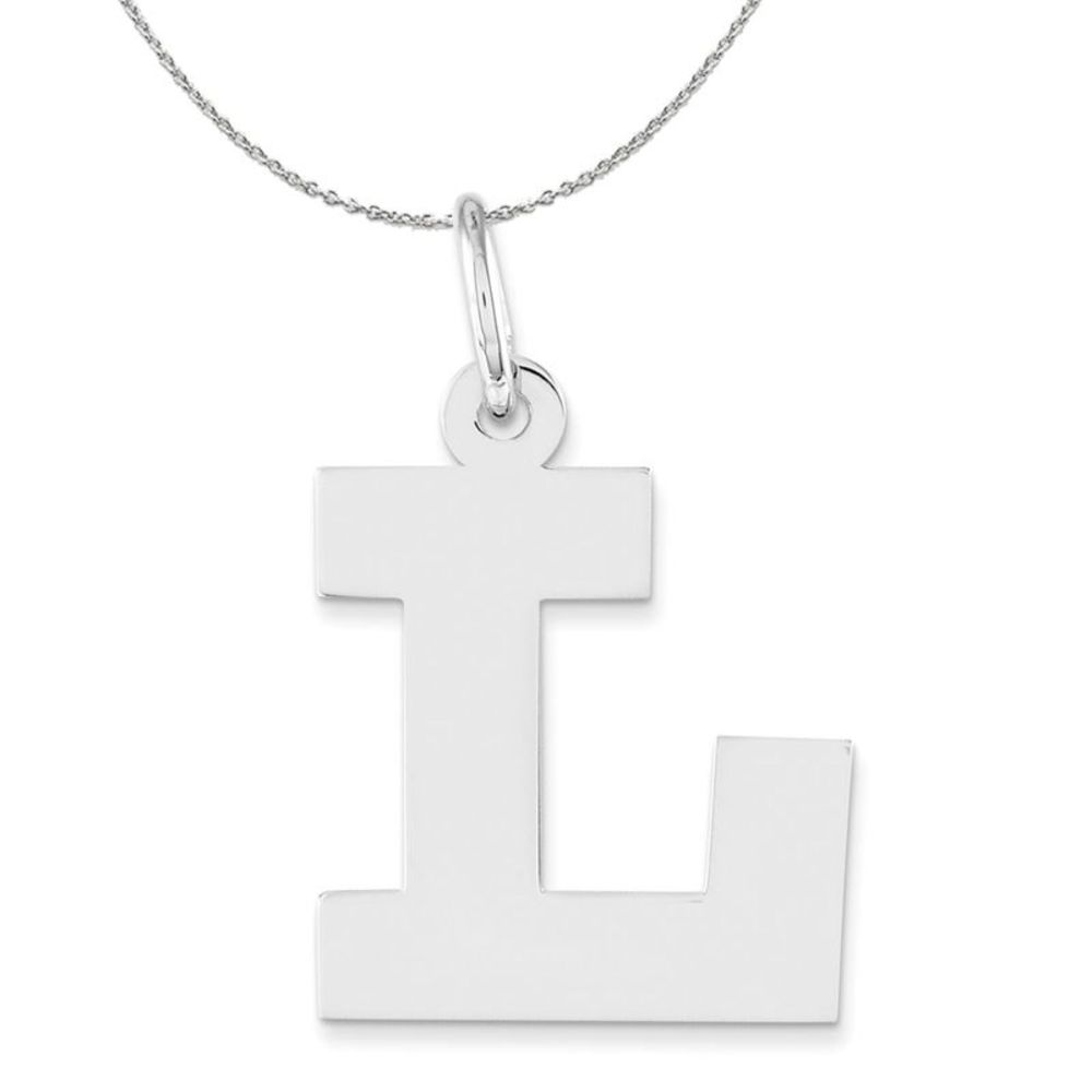 Silver Amanda Collection Medium Block Style Initial L Necklace - 16 In